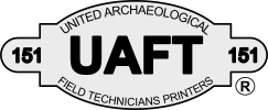 Logo for the United Archaeological Technical Association (UAFT) featuring the acronym UAFT and the Union bug.